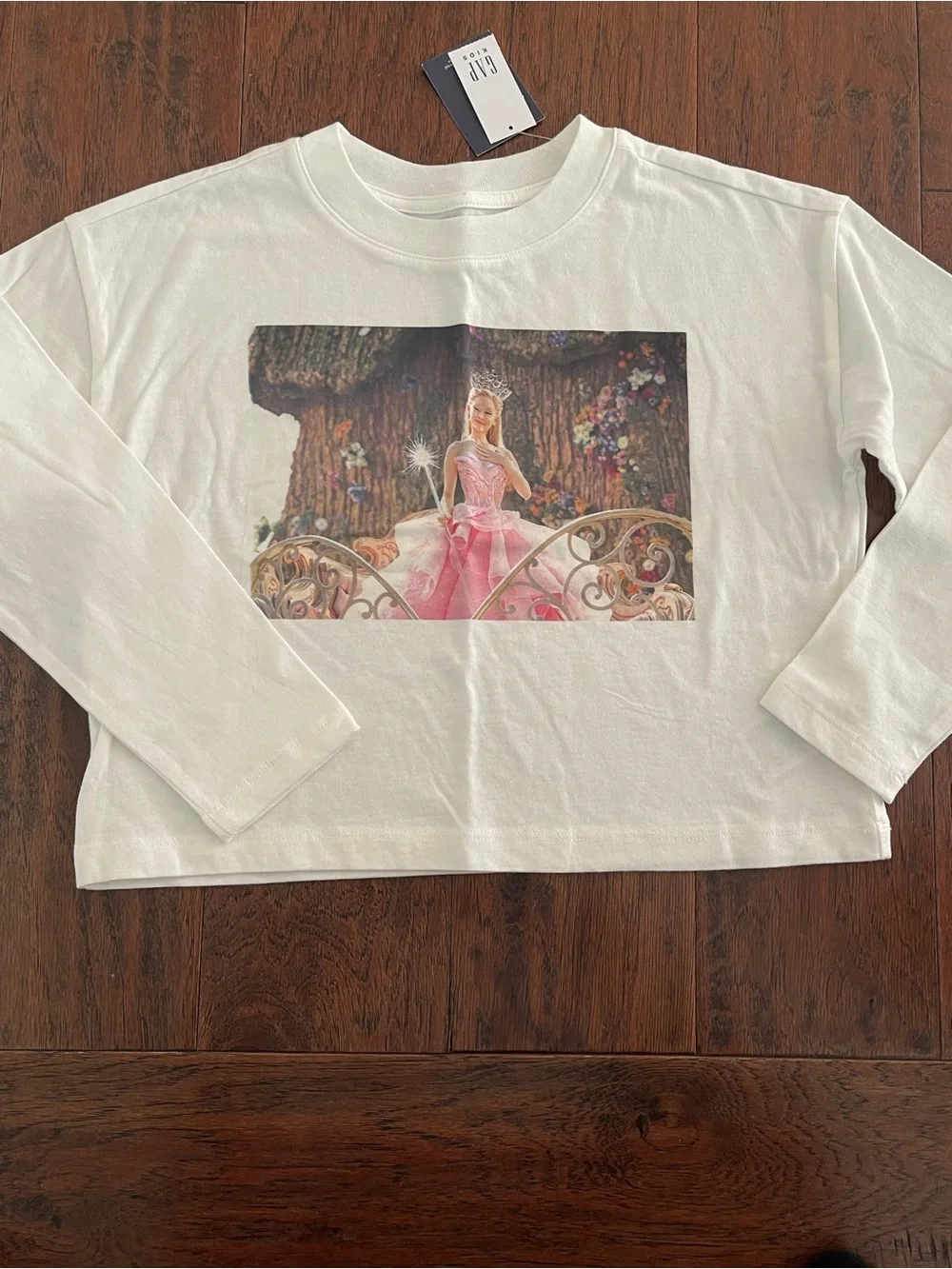 Gap Girls White Long-Sleeve Tee with Multicolor 'WICKED' Graphic Glinda